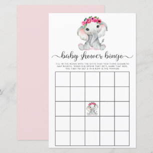 Elephant Pink Watercolor Bingo Baby Showspiel