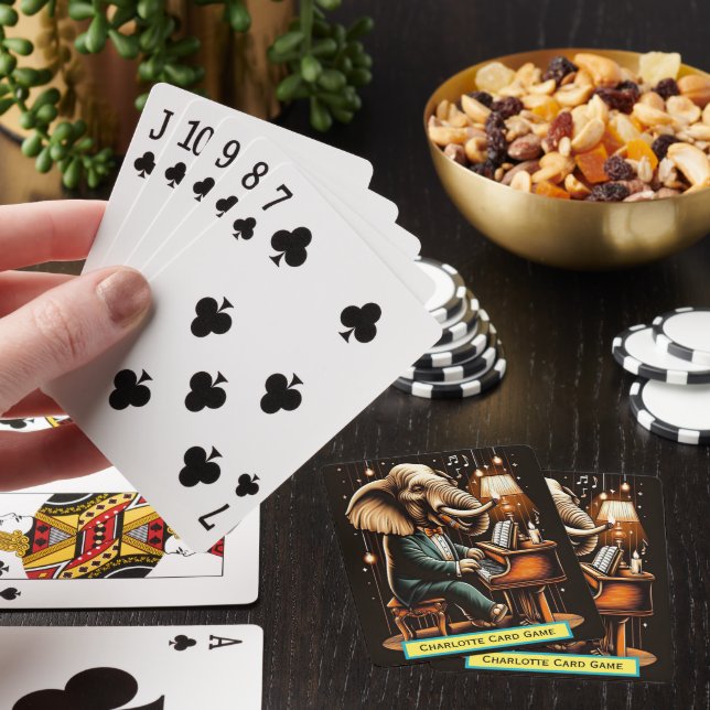 Elephant Plays Piano Monogram Go Fish Game Spielkarten (In Situ)