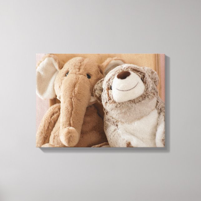 Elephant Plush Toy und Teddy Bären Friends Leinwanddruck (Vorderseite)