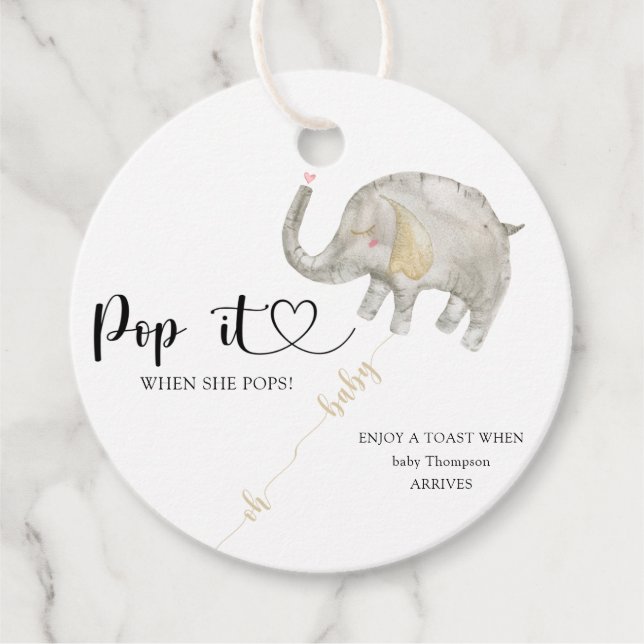 Elephant Pop es, wenn sie Pop Babydusche Geschenkanhänger (Vorderseite)