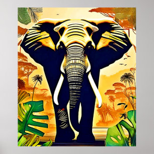 Elephant Portrait Jungle View Poster