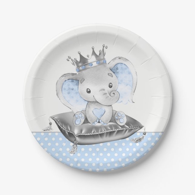 Elephant Prince Baby Dusche Pappteller (Vorderseite)