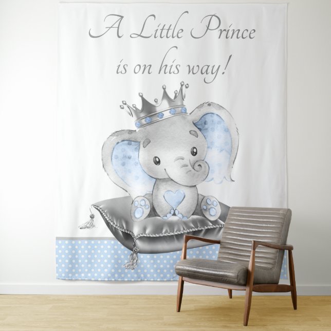 Elephant Prince Baby Shower Banner Hintergrund Wandteppich (Beispiel)