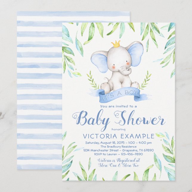 Elephant Prince Baby Shower Einladungen (Vorne/Hinten)