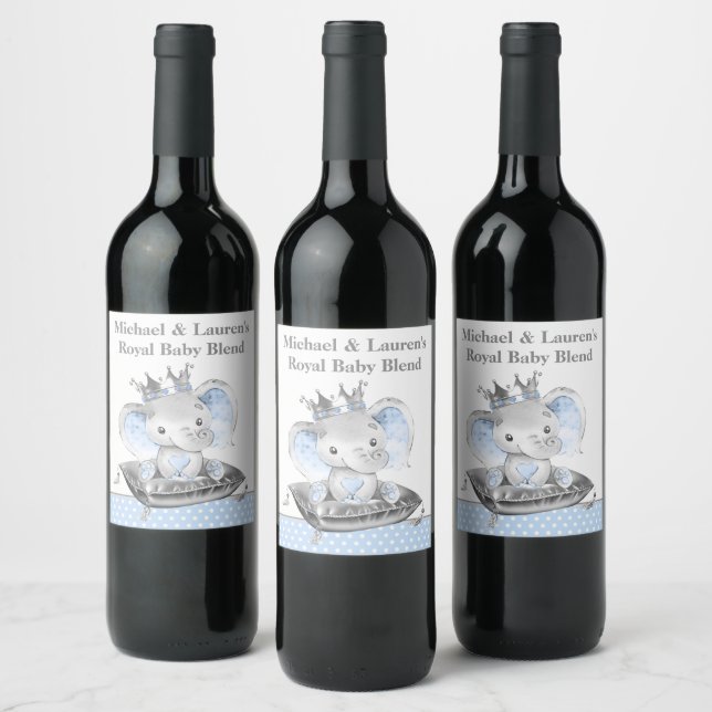 Elephant Prince Baby shower Étiquettes de vin (Bouteilles)