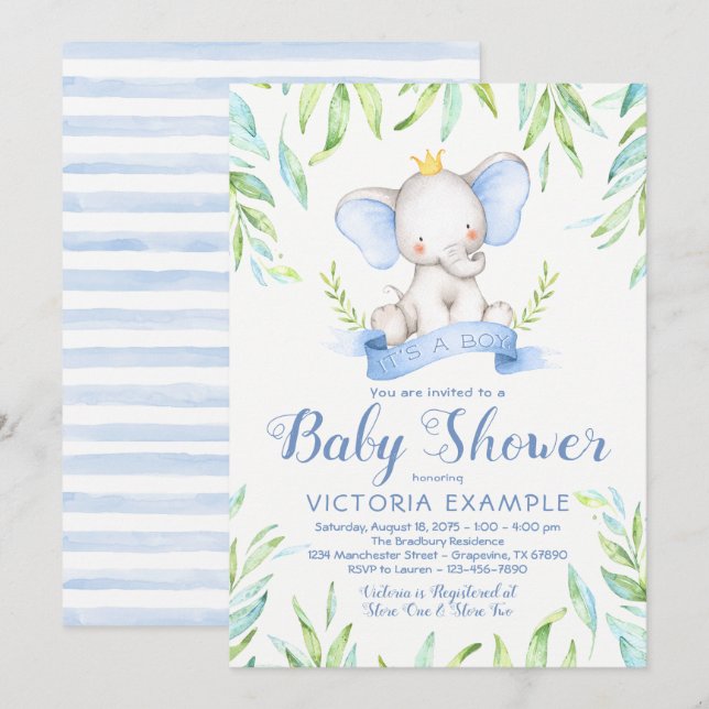 Elephant Prince Baby Shower Invitations (Devant / Derrière)