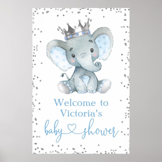 Elephant Prince Glitzer Babydusche Begrüßungszeich Poster (Vorne)