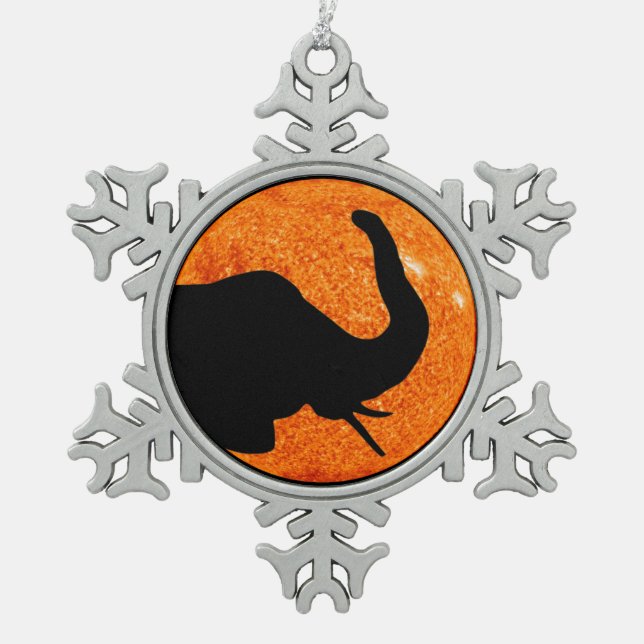 Elephant Profile Solar Eclipse Shadow Schneeflocken Zinn-Ornament (Vorderseite)
