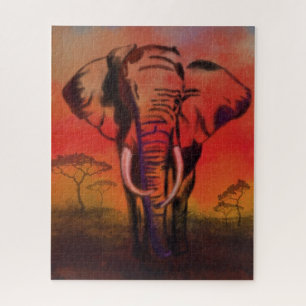 Eléphant Puzzle Coucher de soleil Savanna peinture