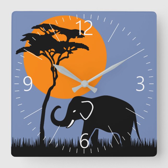 Elephant Quadratische Wanduhr (Vorderseite)