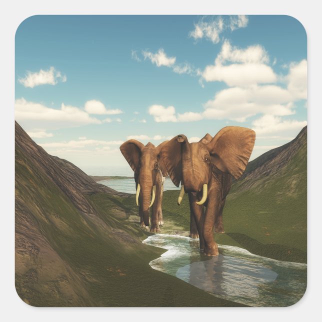 Elephant Quadratischer Aufkleber (Vorderseite)