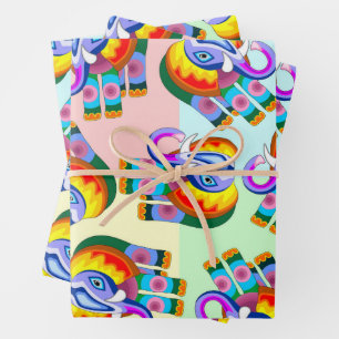 Elephant Rainbow Colors Patchwork Geschenkpapier Set