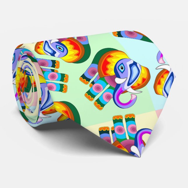 Elephant Rainbow Colors Patchwork Krawatte (Gerollt)