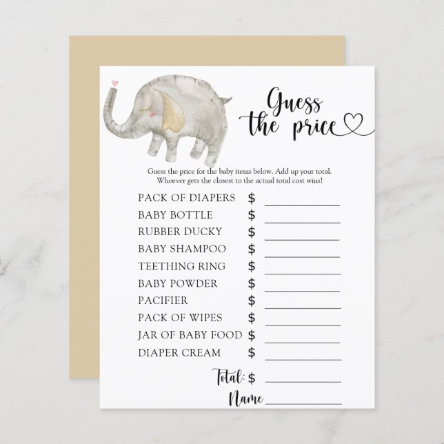 Elephant Raten Sie den Preis! Spiel (Vorne/Hinten)