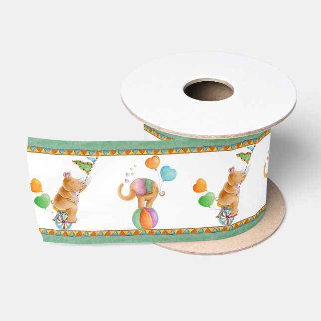Elephant-Rhino-Zirkus Braun-Kunst Babydusche Satinband (Spule)