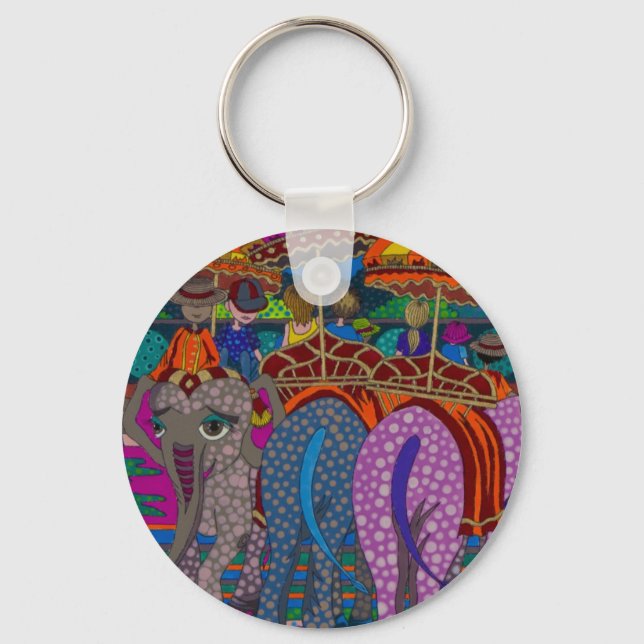 'Elephant Ride' Originalkunst von Gwolly Schlüsselanhänger (Vorderseite)