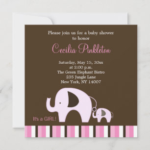 Eléphant rose (C'est une fille) 5x5 Invitation
