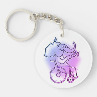 Éléphant rose en fauteuil roulant