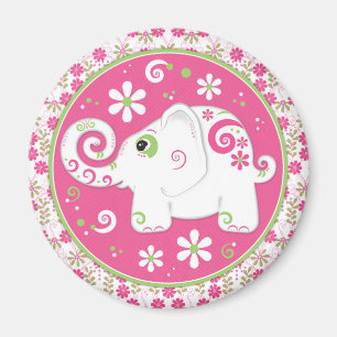 Éléphant rose et vert de fantaisie et aimant