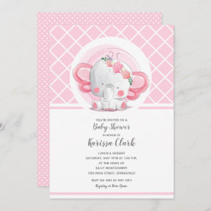 Eléphant rose Fille bébé douche Invitations