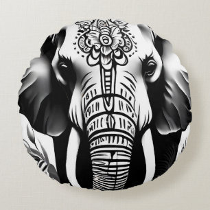 Elephant Round Cushion schwarz-weiß Rundes Kissen