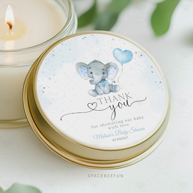 Elephant Safari Baby Dusche Runder Aufkleber (Elephant Safari, Baby Shower, Sticker, Thank You, Safari Theme, Elephant Thank You, Baby Shower Favo)