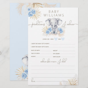 Elephant Safari Baby Shower Boy Prection Game