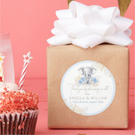 Elephant Safari Boho Blue Thanks Baby Shower Runder Aufkleber