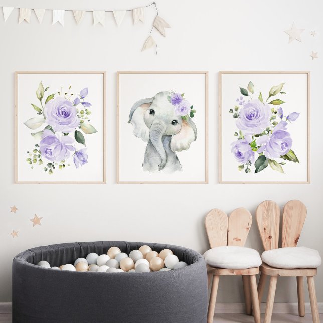 Elephant, Safari, Fleurs violettes, Neutre Genre (Créateur téléchargé)
