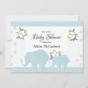 Elephant Safari Floral Blue & Gray Boy Baby Dusche Einladung
