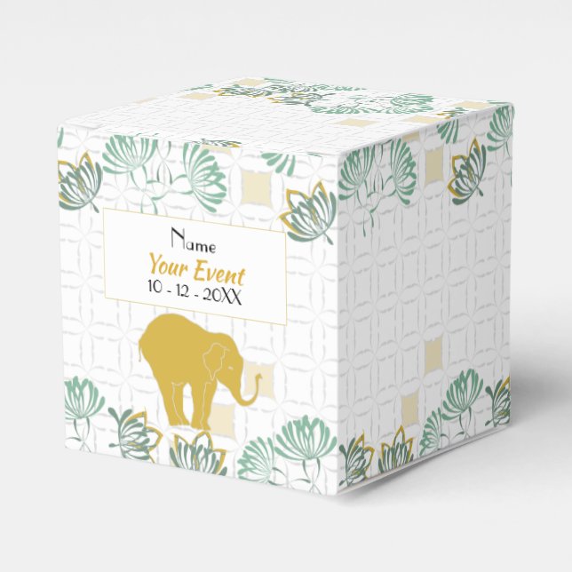 Elephant Safari Floral Green Gold | Babydusche Geschenkschachtel (Vorderseite)