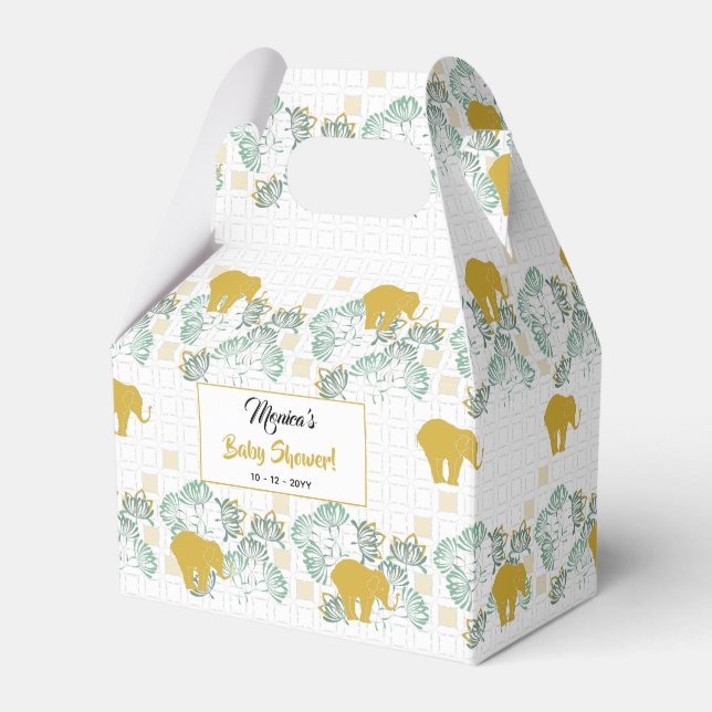 Elephant Safari Floral Jungle Neutral Baby Dusche Geschenkschachtel (Vorderseite)