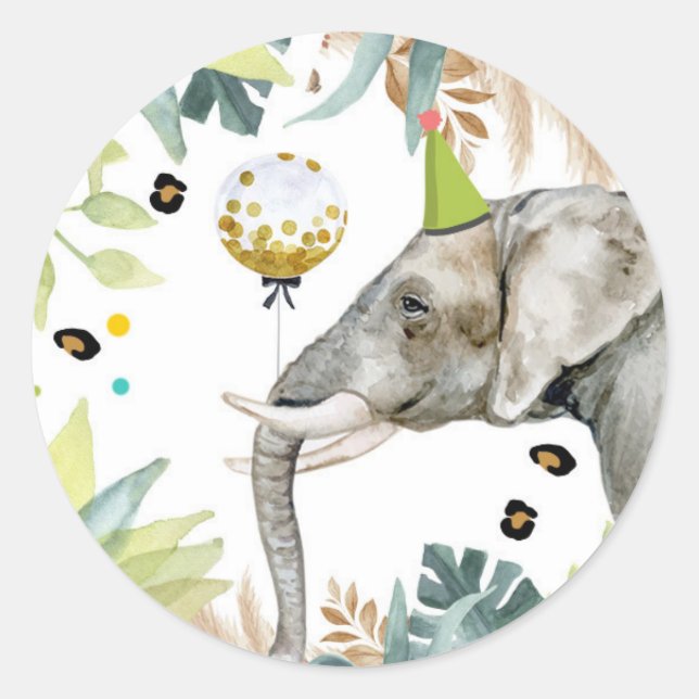 Elephant Safari Party Animal Birthday Gefallen Dek Runder Aufkleber (Vorderseite)
