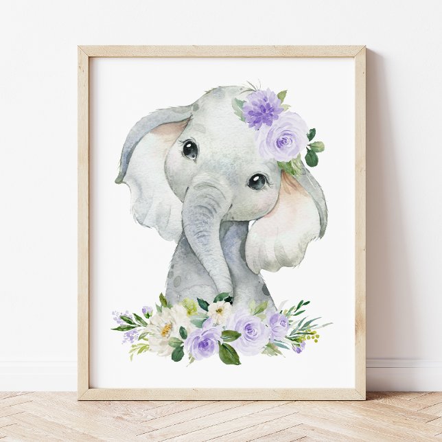 Elephant, Safari, Purple Flowers, Gender Neutral Poster (Von Creator hochgeladen)
