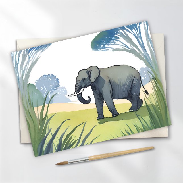 Elephant Safari | Schöne Natur Wasserfarbe Postkarte (Von Creator hochgeladen)