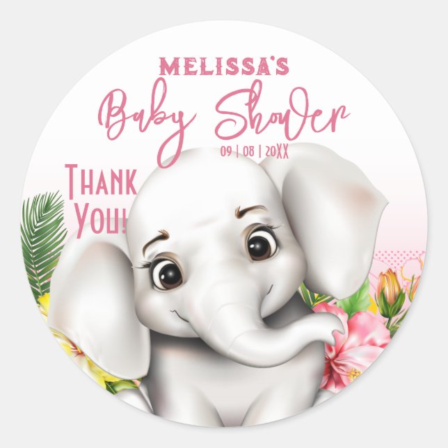 Elephant Safari Tropical Jungle Baby Dusche Runder Aufkleber (Vorderseite)