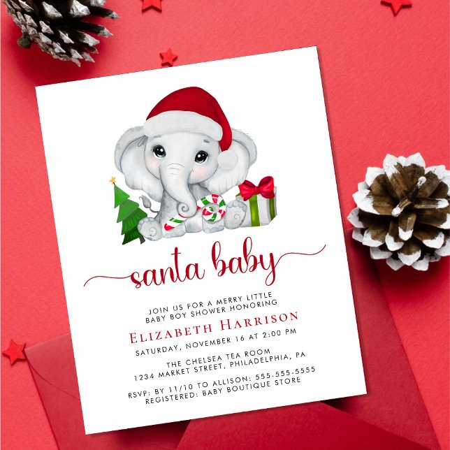 Elephant Santa Baby Boy Einladung (Von Creator hochgeladen)