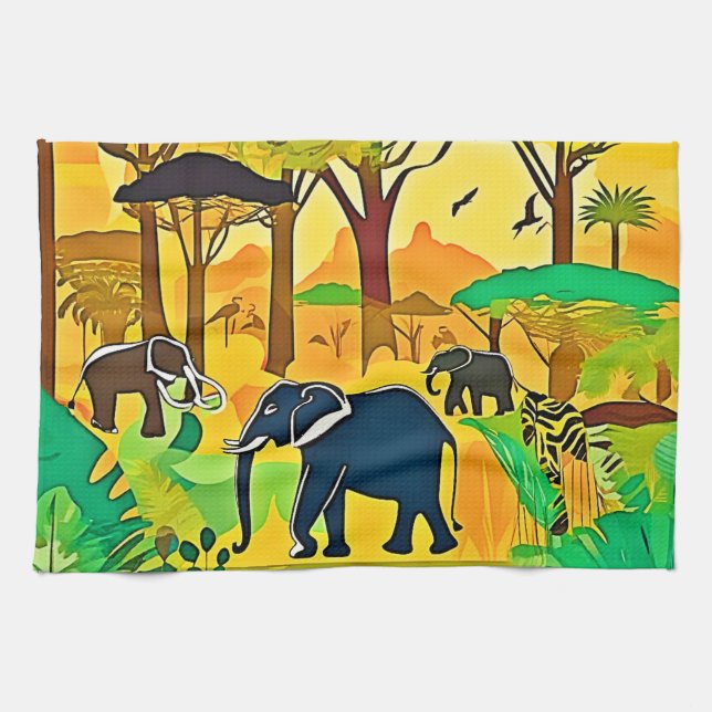 Elephant Savanna Jungle Art Geschirrtuch (Horizontal)