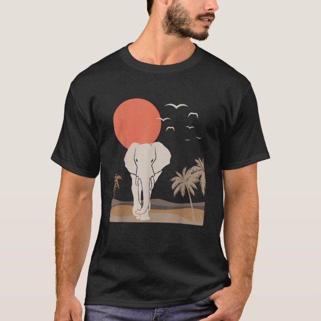 Elephant Savannah Africa Landscape Minimalistisch  T-Shirt (Vorderseite)