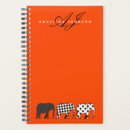 Elephant Schwarz-weiß und Orange Monogram Name Planer