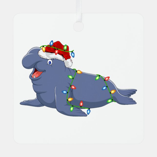 elephant seal lover xmas santa hat elephant seal c ornament aus metall (Vorderseite)