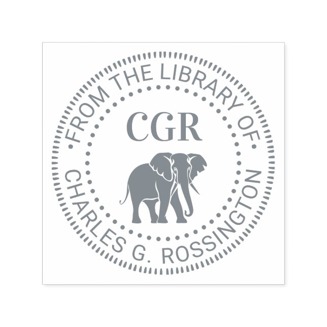 Elephant Silhouette Library Book Name Initials Permastempel (Design)