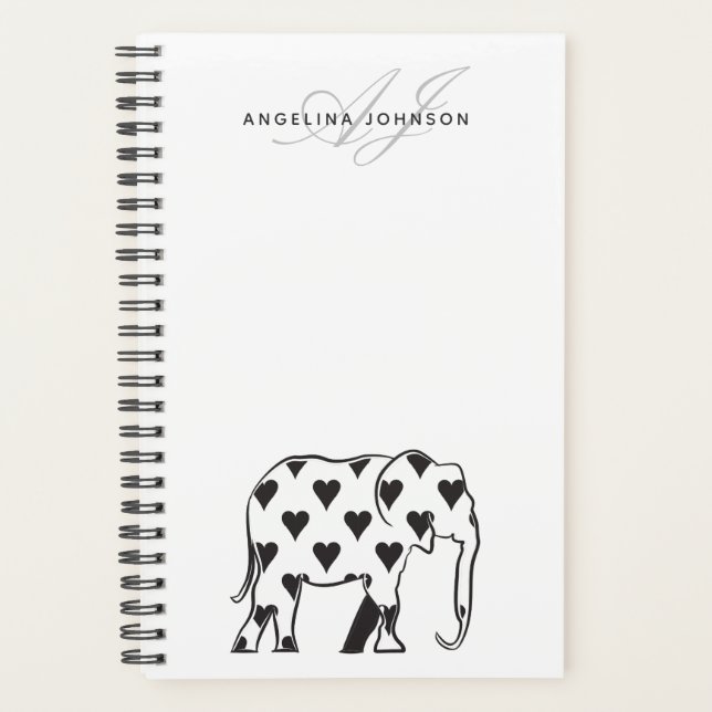 Elephant Simple Black and White Name Planer (Vorderseite)