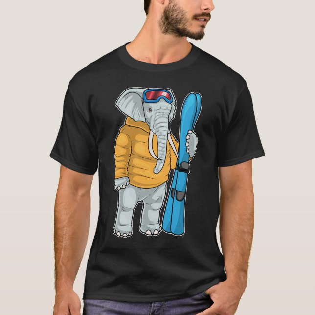 Elephant Skier Ski Wintersport T-Shirt (Vorderseite)