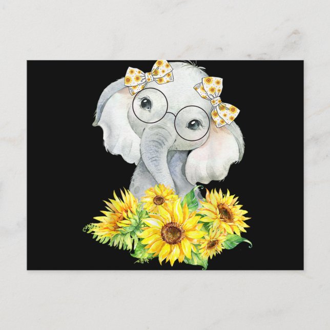 Elephant Sonnenblumengeschenke Feiertagspostkarte (Vorderseite)