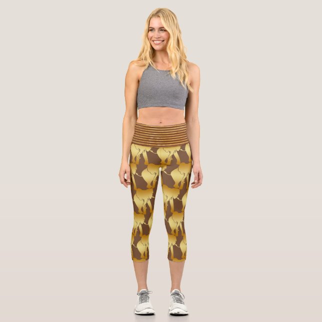 Elephant Spirit Animal Retro Gold Capri Leggings (Recto)