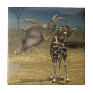Elephant springt über Giraffe Fliese