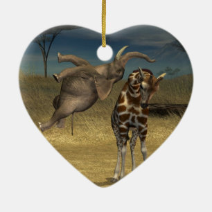 Elephant springt über Giraffe Keramikornament