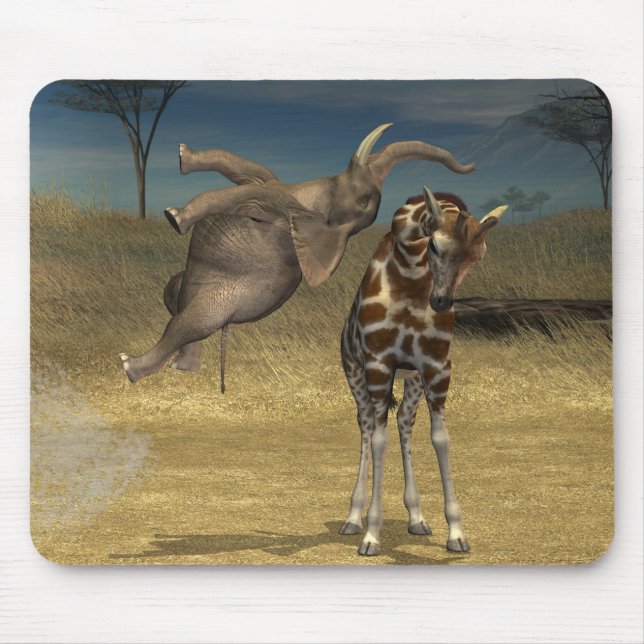 Elephant springt über Giraffe Mousepad (Vorne)
