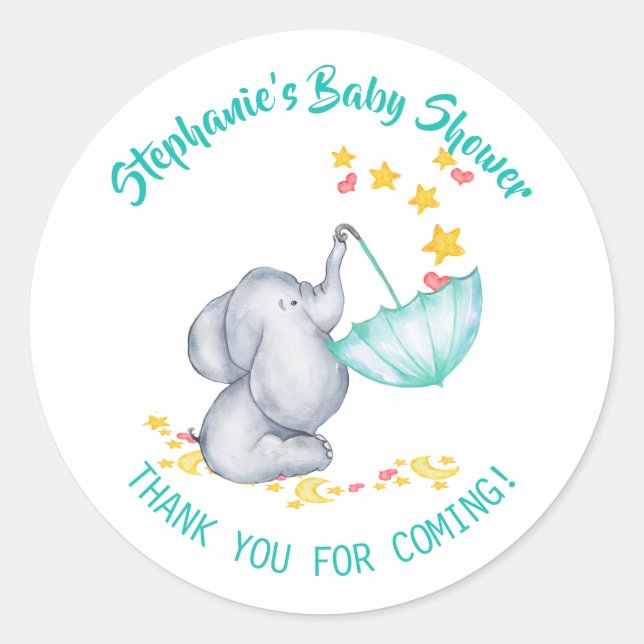 Elephant & Stars Kinderdusche Vielen Dank Runder Aufkleber (Vorderseite)